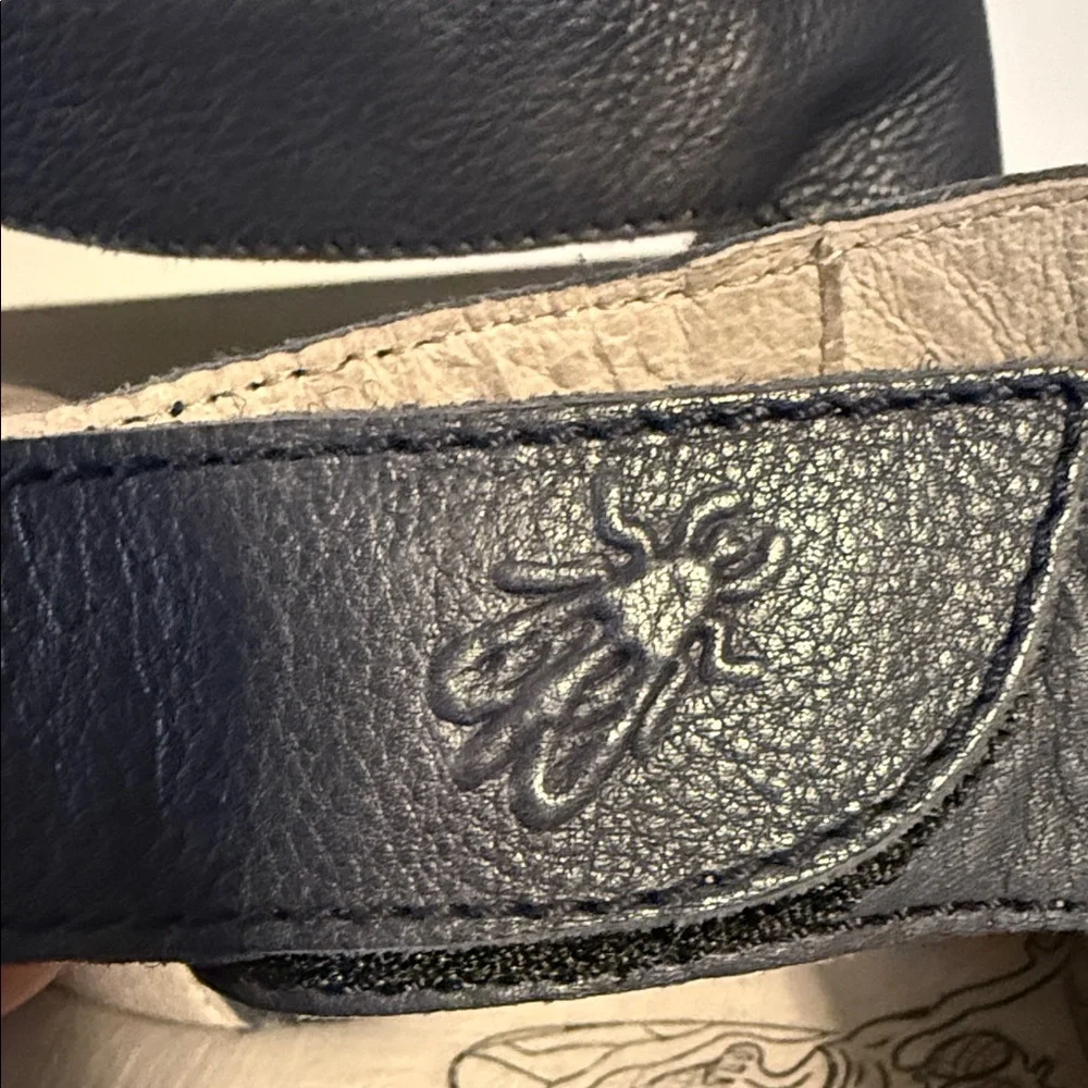 Fly London Navy Leather Ankle-Strap Wedge Sandals size 38 7-7.5US - Picture 7 of 11